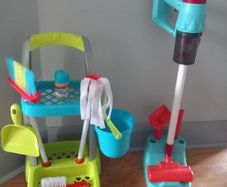 toy real suction hoover and cleaning trolley