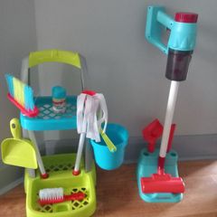 toy real suction hoover and cleaning trolley