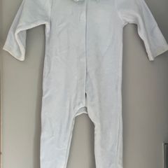 Jacadi Paris baby blue velour all in one with petal detail Sz 3-6 mths very good condition