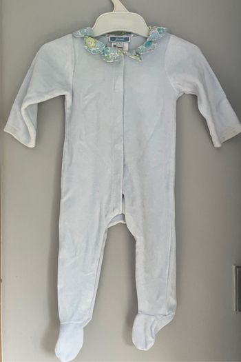 Jacadi Paris baby blue velour all in one with petal detail Sz 3-6 mths very good condition