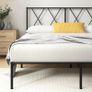 Modern Double Metal Bed Frame with Headboard (135 x 190 cm) Steel Slat Support, Easy Assembly Black Image 6