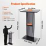 Acrylic Podium, 119 cm Tall, Acrylic Podium Stand with Wide Reading Surface & Storage Shelf, Floor-standing Clear Pulpits Acrylic for Church Office School, Black Image 4