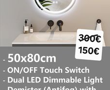 LED Bathroom Mirror 50x80cm Antifog Demister