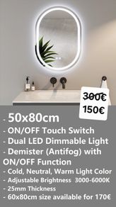 LED Bathroom Mirror 50x80cm Oval Tricolor
