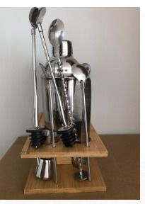 12 Pcs of Stainless Steel Cocktail Shaker Mixer Wood Wine Rack Shelf  750ml Bars Tools