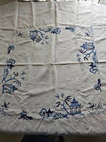 Linen Tablecloth Blue Willow