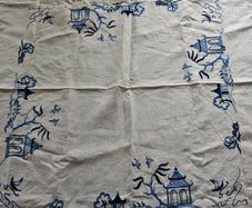 Linen Tablecloth Blue Willow