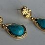Ornate Floral Glited Turquoise Drop Earrings Image 2