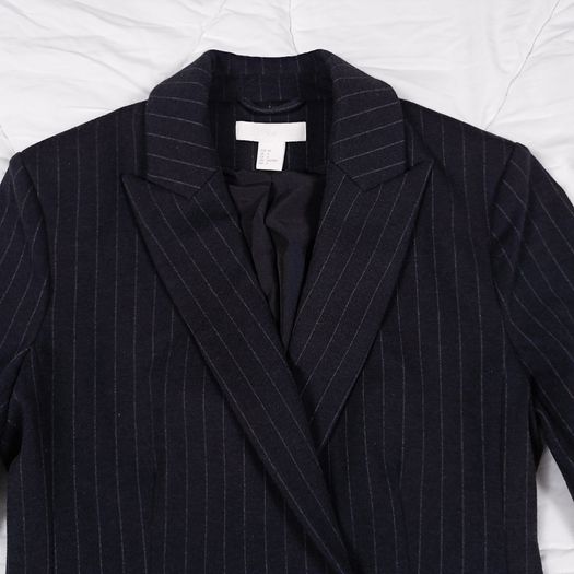 H&M Black Pinstripe Double Breasted Tailored Blazer Jacket 10UK/38EU
