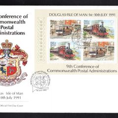 1991 Isle of Man 9th Conference of Commonwealth Postal Administrations (Manx Railways and Tramways) Stamp Miniature Sheetlet Addressed First Day Cover (FDC)