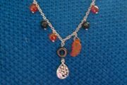Vintage Sterling Silver 925 Bold, dramatic , silver, onyx, jasper necklace "NIGHT FIRE" 11,2g L-11"