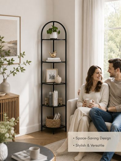 5-Tier Glass Corner Shelf  Modern Corner Display Unit with Tempered Glass Shelves for Living Room, Bathroom, Bedroom & Office
