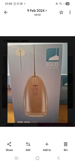 Pair of EGLO Alobrase Glass Pendant Lights Model 98648