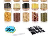 Spice Jars with Bamboo Lids Silicon Ring Air Tight Kitchen Containers for Storage Canister 10pcs