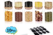 Spice Jars with Bamboo Lids Silicon Ring Air Tight Kitchen Containers for Storage Canister 10pcs