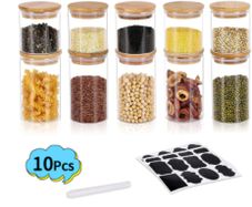 Spice Jars with Bamboo Lids Silicon Ring Air Tight Kitchen Containers for Storage Canister 10pcs