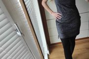 dress party beautiful, elegant, party cocktail dress with one shoulder, adorned, shiny black, silver, XS S New christmas party