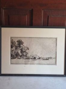 Signed Antique Etching A Robins 1919 Near Lynsford Kent Framed