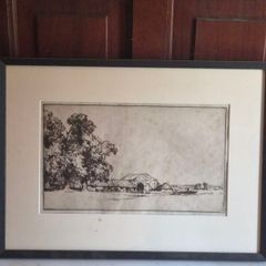 Signed Antique Etching A Robins 1919 Near Lynsford Kent Framed