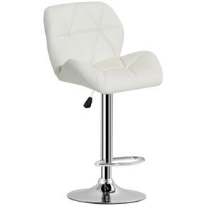 NEW SALE | PU Leather Rhombus Design Bar Stool with Adjustable Height - White