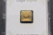 Gold Bar Geiger original - 1 gram .9999 square in capsule assay