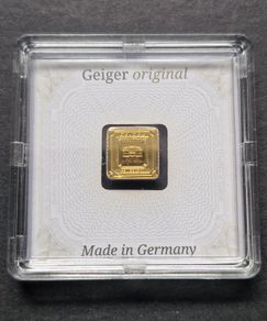 Gold Bar Geiger original - 1 gram .9999 square in capsule assay