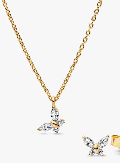 Pandora Gold Sparkling Butterfly Necklace Brand New