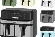 NEW SALE Dual Air Fryer Extra Large Family Size Double XL 9 Litre with 8 Pre-Set Menus for Oil Free &amp; Low Fat Healthy Cooking, Easy Clean Metal Interior, 99-Minute Timer - Stainless Steel MULTIPLE COLOURS AVAILABLE