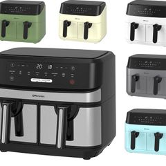 NEW SALE Dual Air Fryer Extra Large Family Size Double XL 9 Litre with 8 Pre-Set Menus for Oil Free & Low Fat Healthy Cooking, Easy Clean Metal Interior, 99-Minute Timer - Stainless Steel MULTIPLE COLOURS AVAILABLE