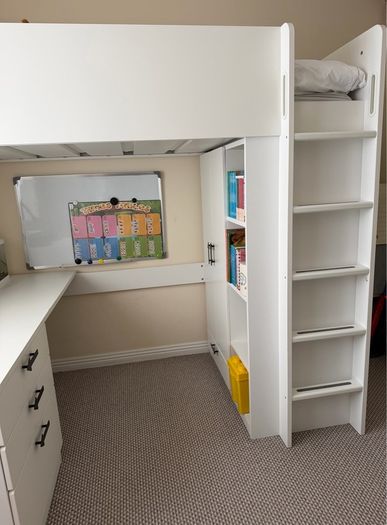 Kids High Sleeper Bed with Desk & Storage