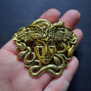 Vintage Style Gold Tone MEDUSA SNAKE LADY Statement BROOCH Shawl Pin or Pendant Jewellery Accessories Gifts