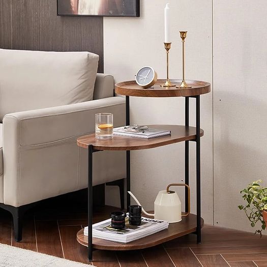 3 Tier Side Table slim side tabl living room Coffee Table Bedside Table,with Storage Shelf Sofa Versatile Furniture for Books, Coffee, and Bedroom Essentials  Ideal Living Room (Rustic Brown)