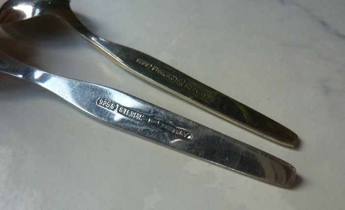 Pair Vintage Norwegian Hallmarked Sterling Silver 925 White Enamel Coffee Spoons. Excellent Condition.