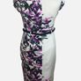 Izabella White Satin Purple Floral Pencil Dress With Bow Belt Uk 14 Includes Postage Image 5