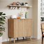 Sideboard, Buffet Storage Cabinet with Fluted Decorating, Sideboard Storage Cabinet with 2 Doors & Adjustable Shelf, Kitchen Cupboard for Living Room, Dining Room, 35 x 77 x 78 cm, Oak Image 2