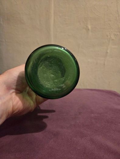 1970's Hand Blown Green Glass Vase