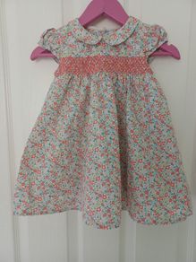 Baby Girls M&S Cotton Floral Smock Dress Age 9-12 months