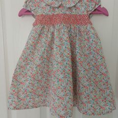 Baby Girls M&S Cotton Floral Smock Dress Age 9-12 months