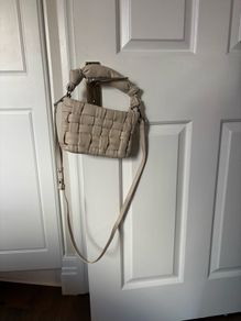 Mango cream beige pleated woven bag crossbody