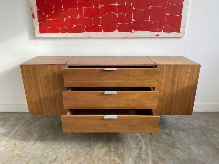 Vintage Mid Century Walnut & Glass Sideboard Scandinavian