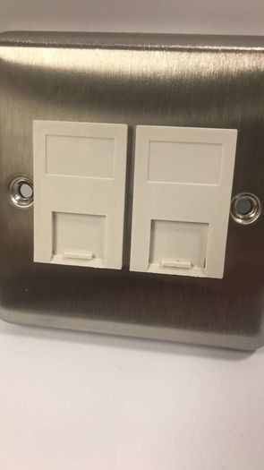1 Gang Brushed Steel Double RJ45 Plate