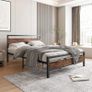 Double Bed Frame with Wooden Headboard,135x190cm,Vintage Brown Metal Platform Bed Frame Double Bed Base No Box Spring Needed,Heavy Duty Steel Slats,Underbed Storage Space,Easy to Assemble Image 4