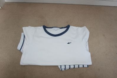 The Little White Company Navy and White Pyjama Short Sleeve Top and Shorts Age 9 - 10 Years