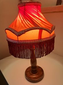 Vintage Lamp Red Shade Mahogany Dipped Base