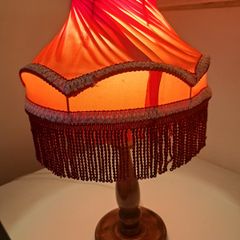 Vintage Lamp Red Shade Mahogany Dipped Base