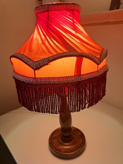 Vintage Lamp Red Shade Mahogany Dipped Base