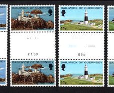 1976 Guernsey Lighthouse Commemorative Stamps Gutter Pairs Mint Never Hinged (MNH)