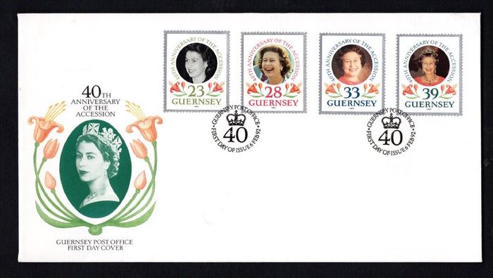 1992 Guernsey 40th Anniversary of Accession of Queen Elizabeth II Commemorative Stamp First Day Cover (FDC)