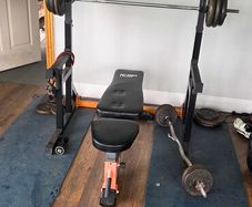 Bench , 150kg of weights barbell and dumbells set