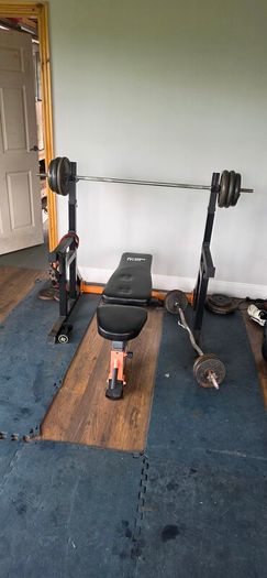 Bench , 150kg of weights barbell and dumbells set